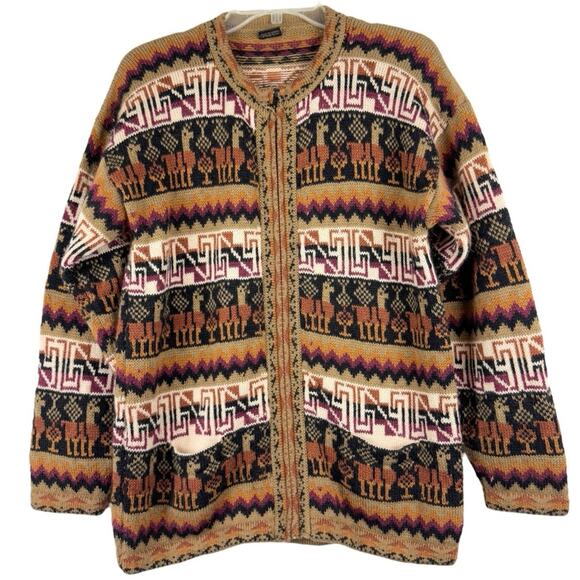 Vintage Artesania Los Incas 100% Alpaca Men’s Zip Front Cardigan Sweater Size L - Picture 1 of 14